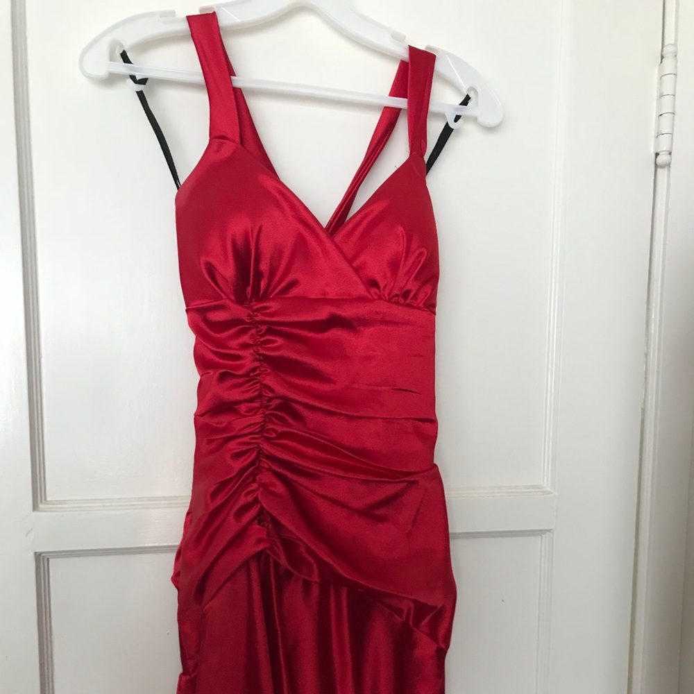 Red Satin High Low Prom Dress